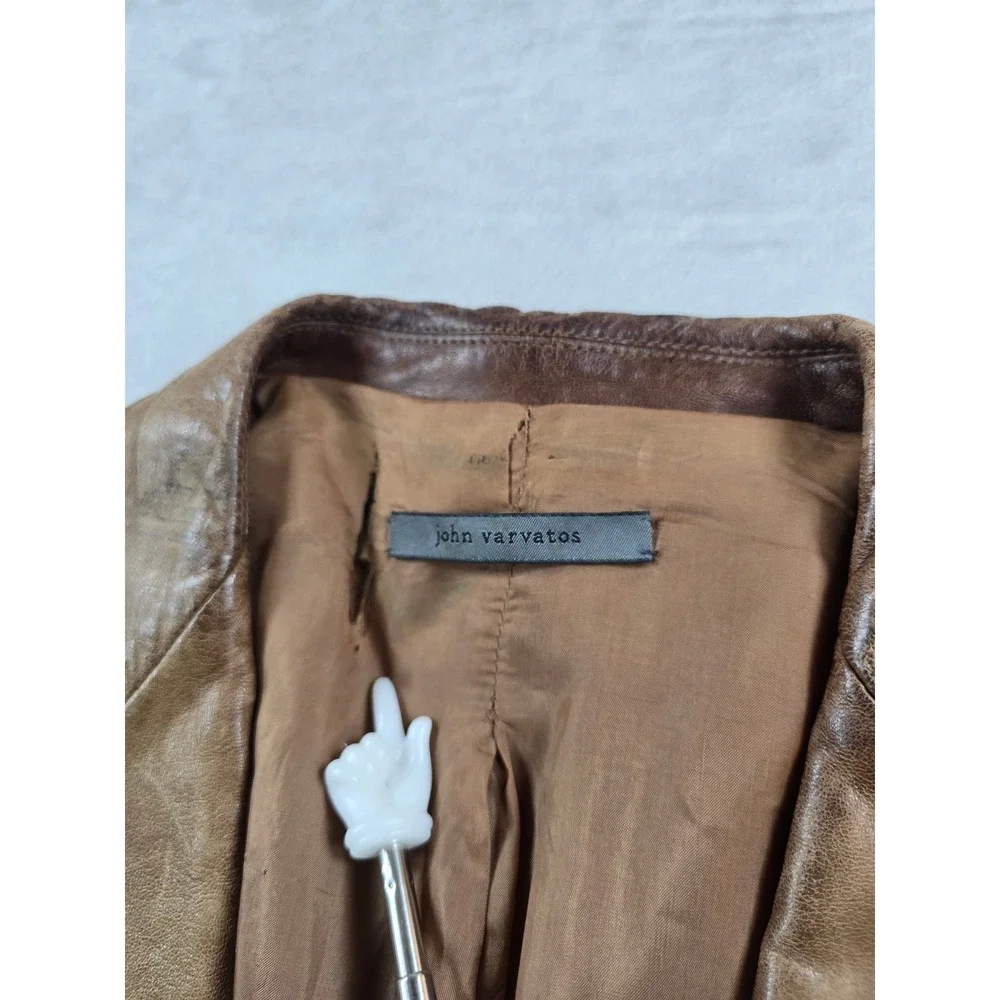 John Varvatos Leather Blazer Mens Medium 40R Brown Lambskin Vintage Made Italy